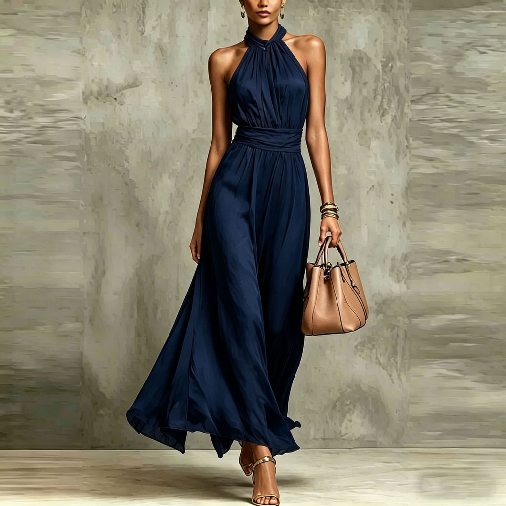 Resort-style Waist-cinching Figure-flattering Pleated Dress