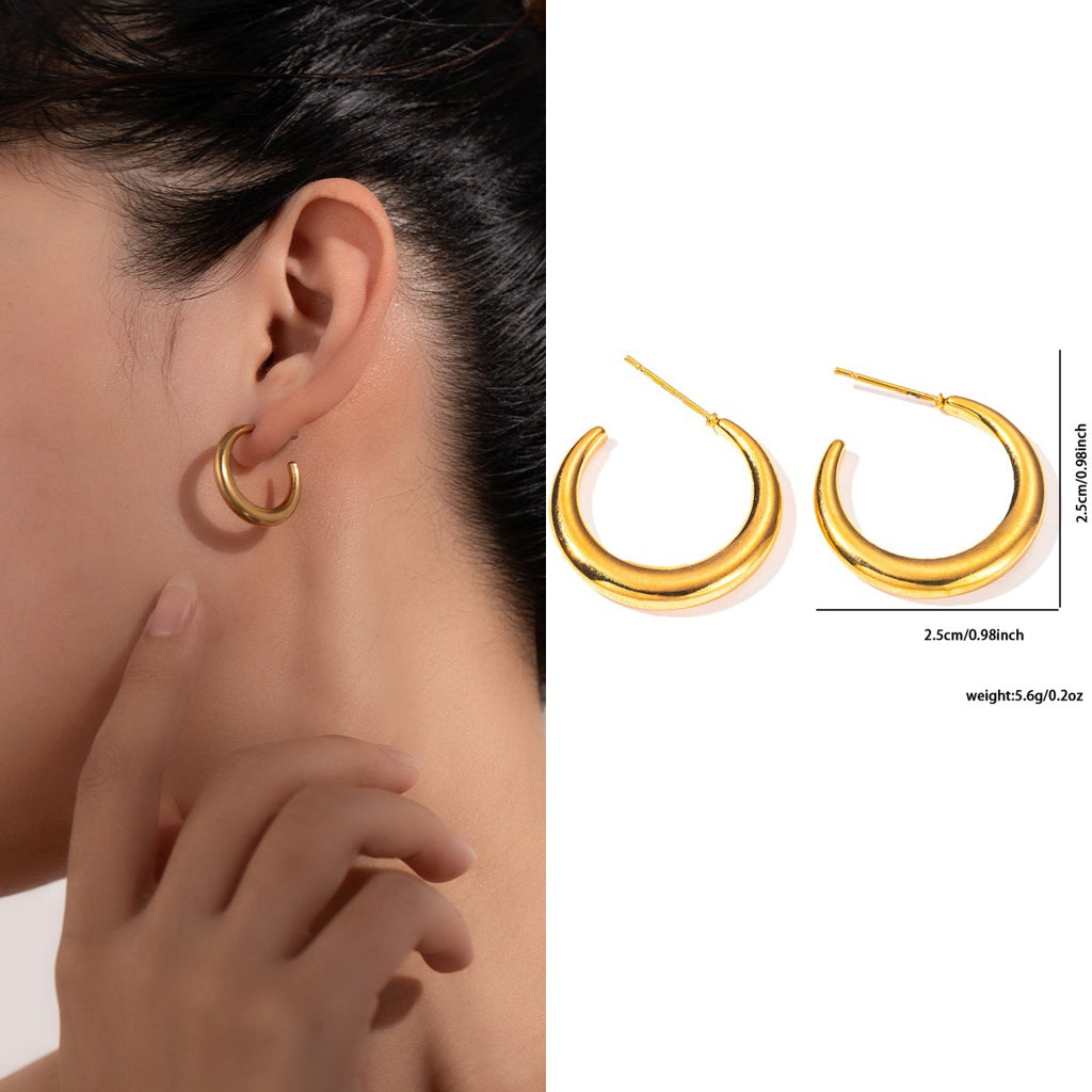 Daily Commute Gold Stainless Steel Earrings, Niche Light Luxury High-End Non-Fading Titanium Steel Ladies Earwear