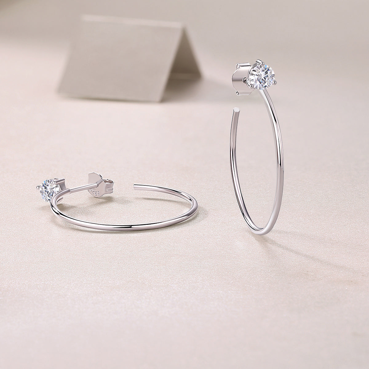S925 Sterling Silver Long Hoop Earrings, 0.6ct D-VVS1 Moissanite, Platinum Plated 2.6g Women's Minimalist Jewelry Gift Box
