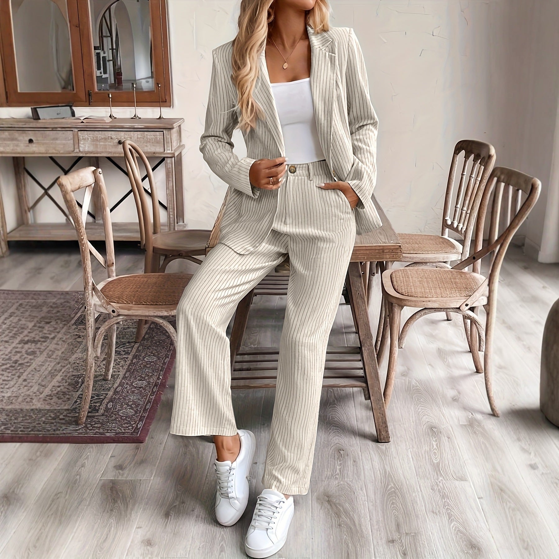 Womens Casual Chic Wide-leg Pants Set