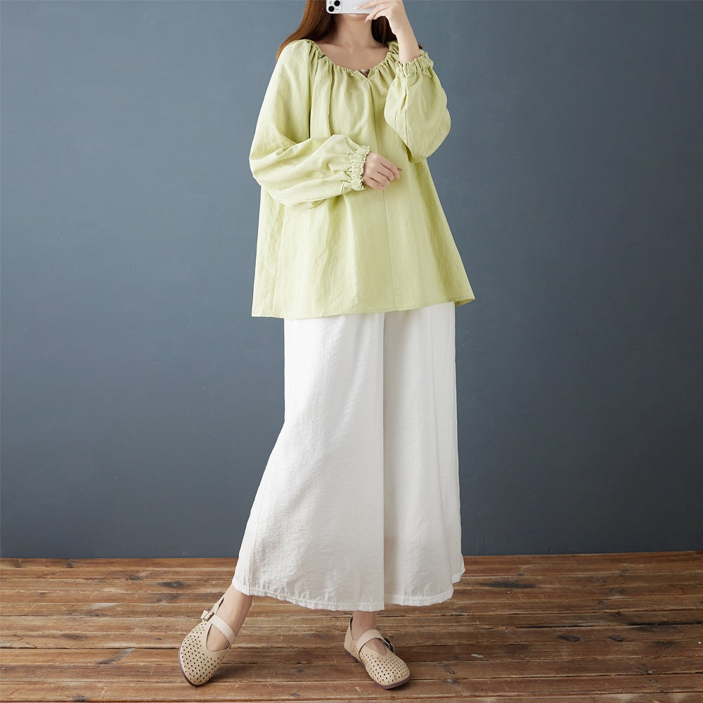 Plus-size Loose-fit Womens Blouse With Ruffled Lace Trim