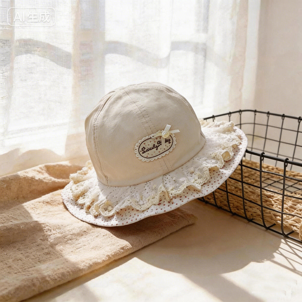 Children's Single-color Letter Embroidered Label Floral Print Quick-drying Lightweight And Soft Sweet Casual Fisherman Hat For Outdoor Travel
