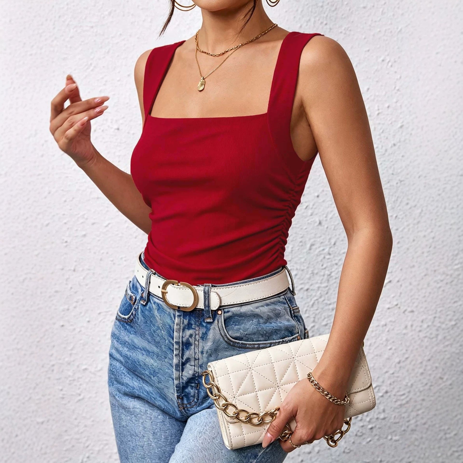 Summer New Square-neck Vest Slim-fit Sleeveless Top