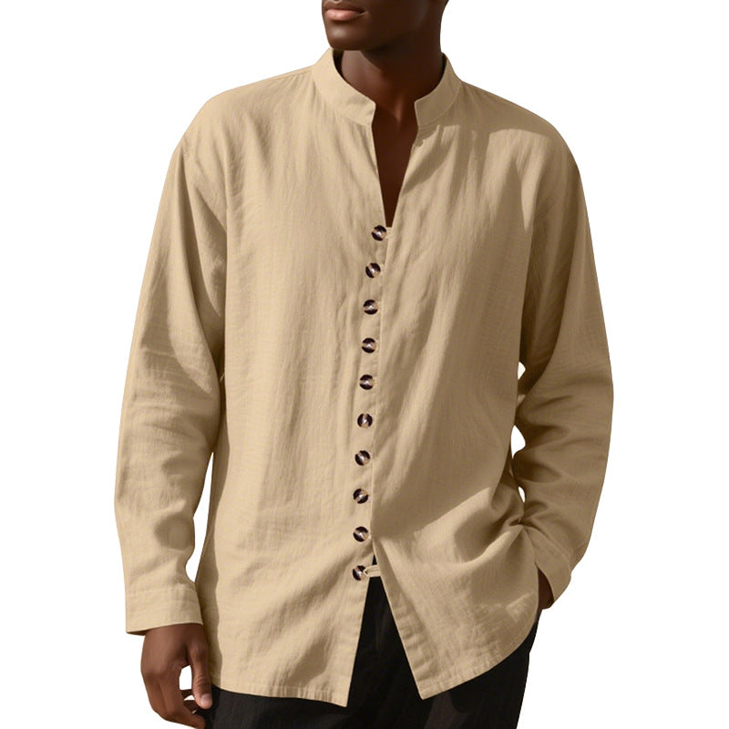Solid-color Casual Long-sleeve Mens Shirt