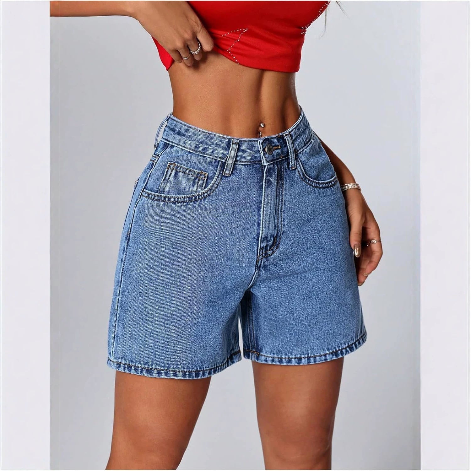 Womens Stylish Straight-leg Slim-fit Denim Shorts