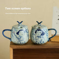 Hand Painted Blue And White Underglaze Mug With Lid