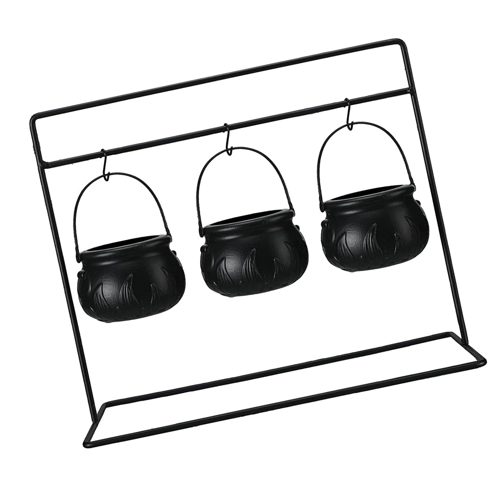 3 Witches Cauldron Serving Bowls On Rack Black Plastic Candy Bucket Cauldron For Indoor Outdoor Home Kitchen Decoration