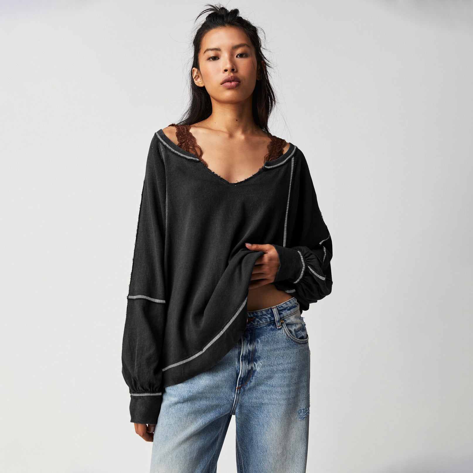 Womens V-neck Knit Sweater Casual Style