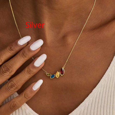 Mother's Day Light Luxury Customized Elliptical Combination Birthday Stone Lock Bone Chain