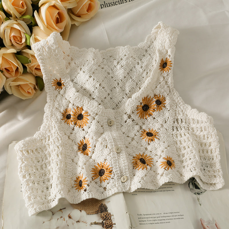 French Retro Careful Machine Knitted Vest Women's Design Short V-neck