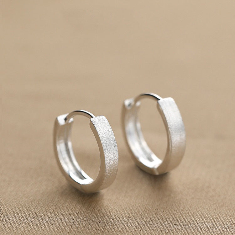 S999 Sterling Silver Plain Hoop Brushed-finish Earrings For Women