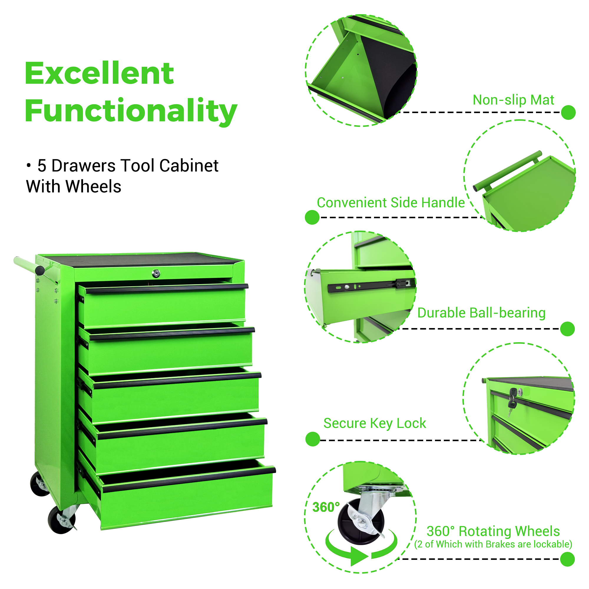 Excelo 5 Drawer Rolling Tool Chest, Steel Storage For Garage And Workshop