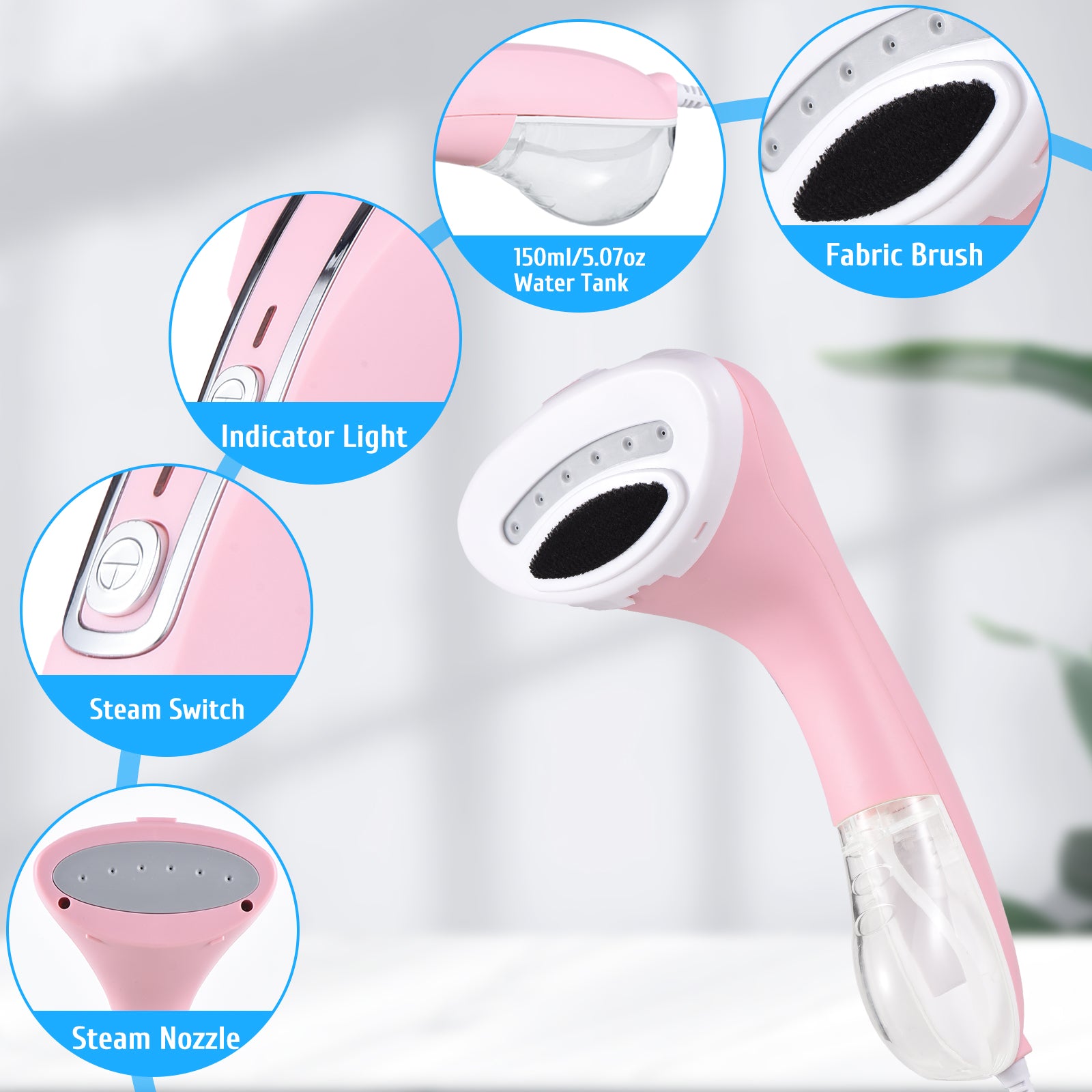 Steamer For Clothes 1100W Powerful 20s Fast Heat-up Handheld Garment Steamer 150ml Detachable Water Tank Portable Wrinkle Remover Steam Iron Works On All Fabrics For Travel Home