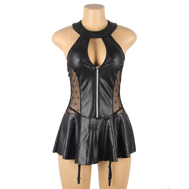 Sexy Nightdress With Back Leather Lace Stitching Garter Underwear