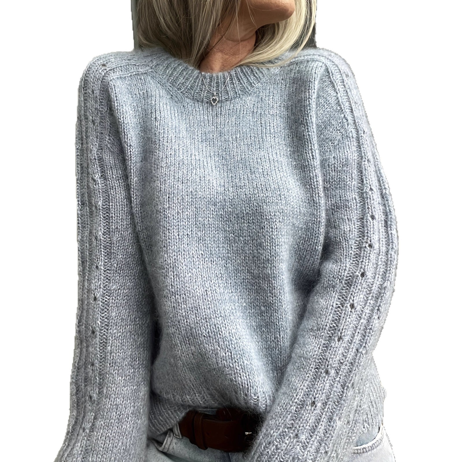 Gray Crew-neck Sweater Womens Fallwinter Top