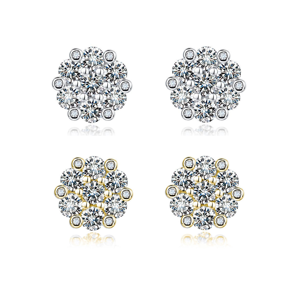 S925 Sterling Silver Floral Cluster Stud Earrings, 3mm D-VVS1 Moissanite Pave, Platinum Plated 2.5g Women's Jewelry Gift Box Set