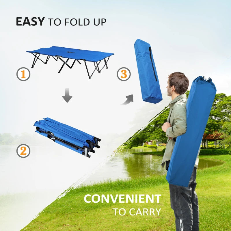 2 Person Folding Camping Cot For Adults, 50Extra Wide Outdoor Portable Sleeping Cot With Carry Bag, Elevated Camping Bed, Beach Hiking, Blue