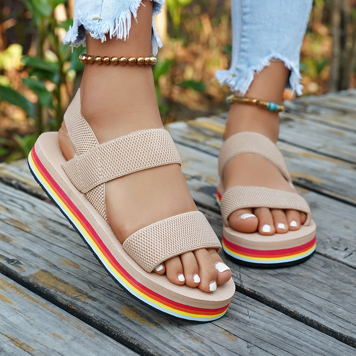 Womens Flat-soled Slippers And Sandals With A Faux Hemp-cord Sole