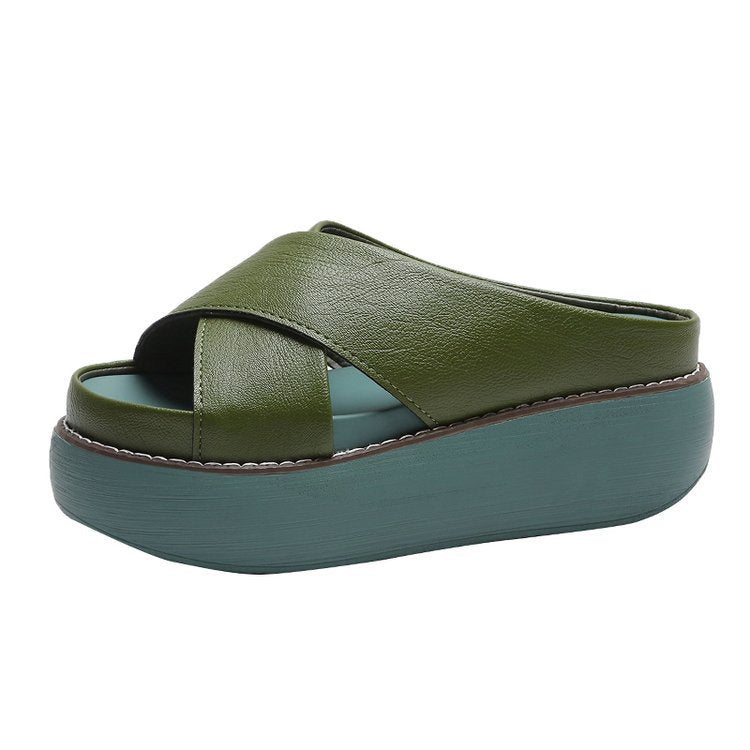 Solid-color Platform Cross-strap Retro Outdoor Sandals