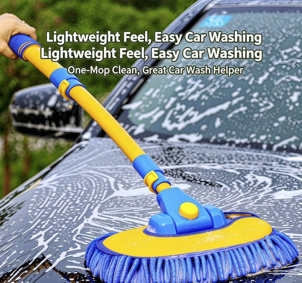 Telescopic Car Wash Mop, 3-Section Extendable Chenille Soft Bristle Cleaning Brush For Vehicle Washing