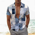European-size Mens Casual Slim-fit Beach 3D-printed Short-sleeve Shirt