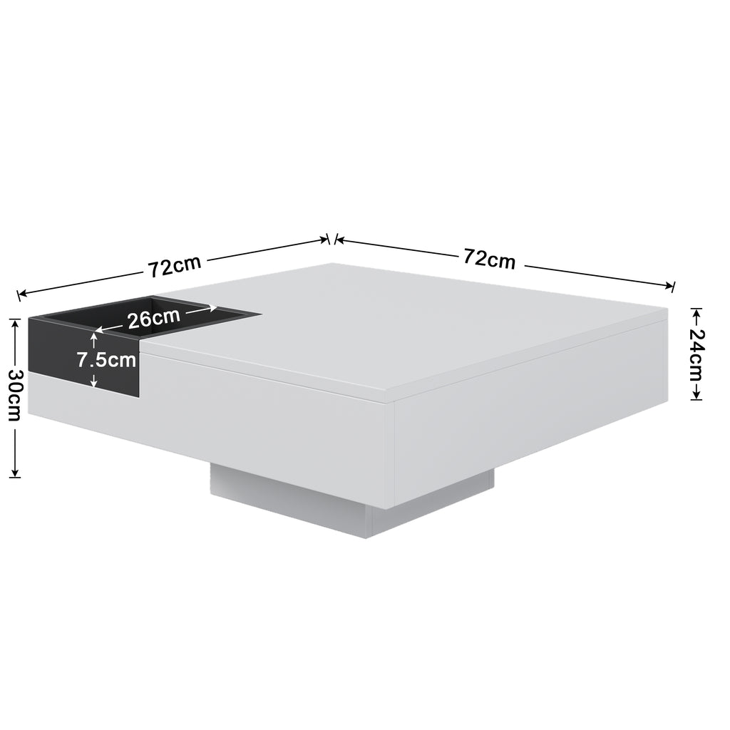 Coffee Table, High-Gloss Living Room Table, Side Table With Removable Storage Box, White And Black Color-Block Design, 72 X 72 X 30 Cm, With LED Lighting Effect