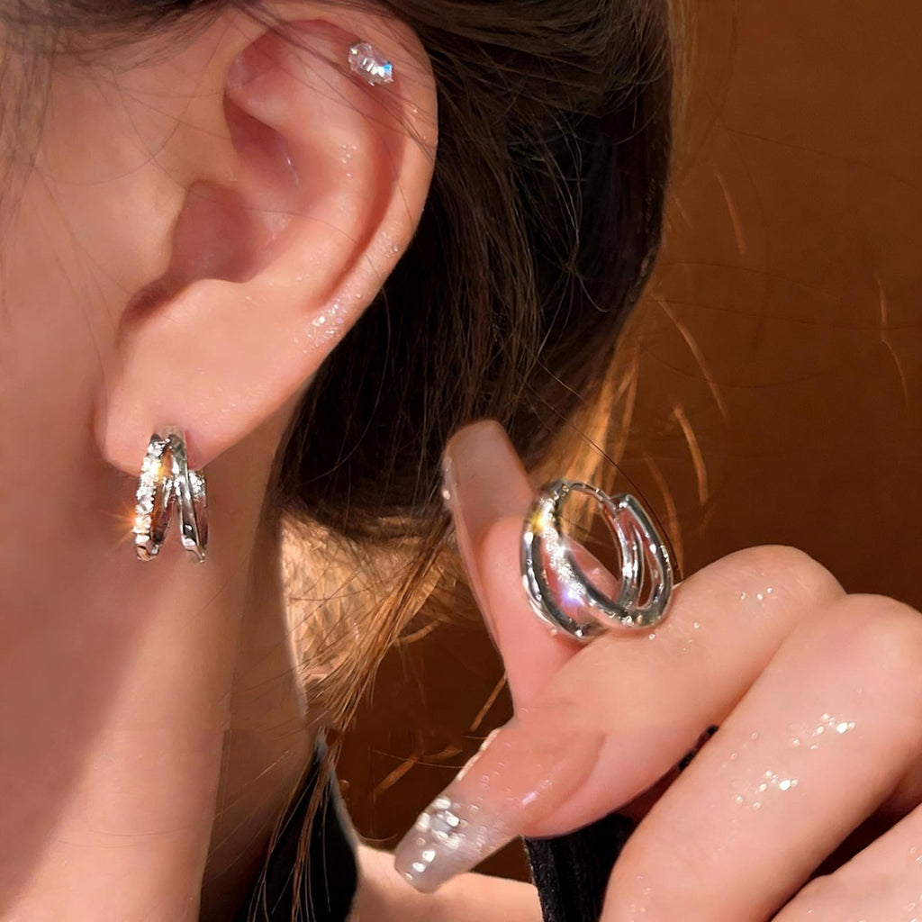 999 Fine Silver Diamond-studded Earrings For Women