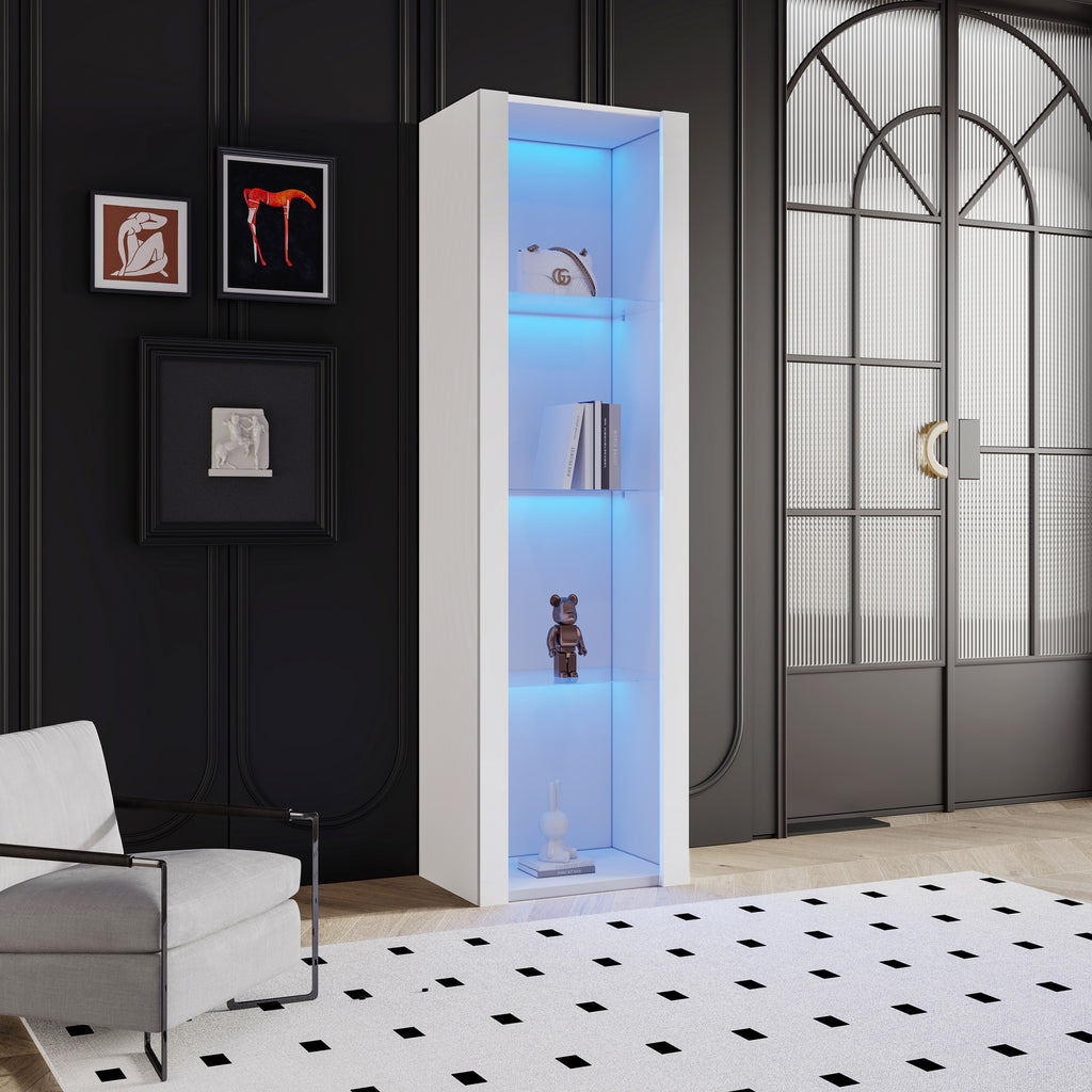 White High Gloss Display Case With LED Lighting, 3 Glass Shelves, 55x38x166 Cm, Display Cabinets, Standing Display Cabinets, Tall Cabinets, Storage Cabinets