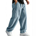 Mens Loose-Fit Jacquard Wide-Leg Casual Solid-Color Straight-Leg Trousers