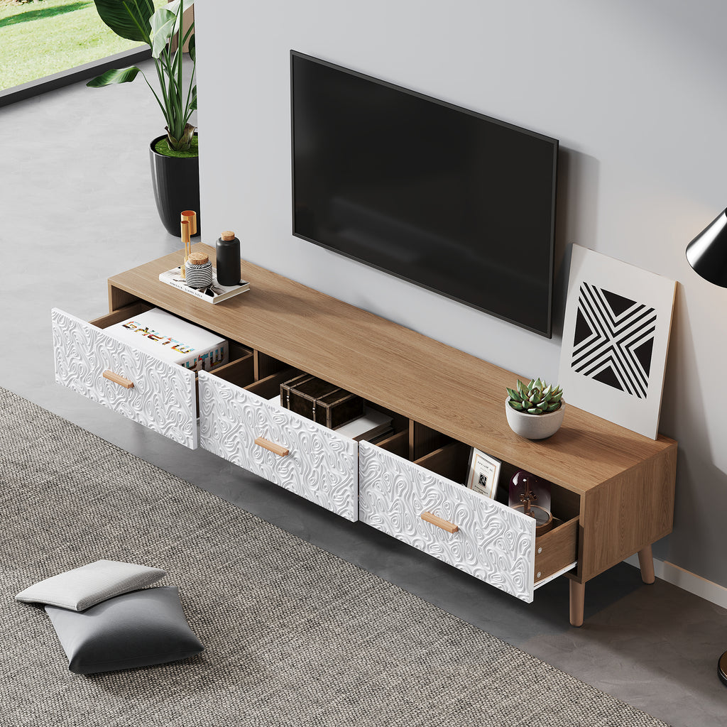 TV Low Panel Vintage, TV Cabinet Wooden TV Table - Living Room Bedroom, Light Wood, Vintage Grain White Door Panel, 150x35x39cm