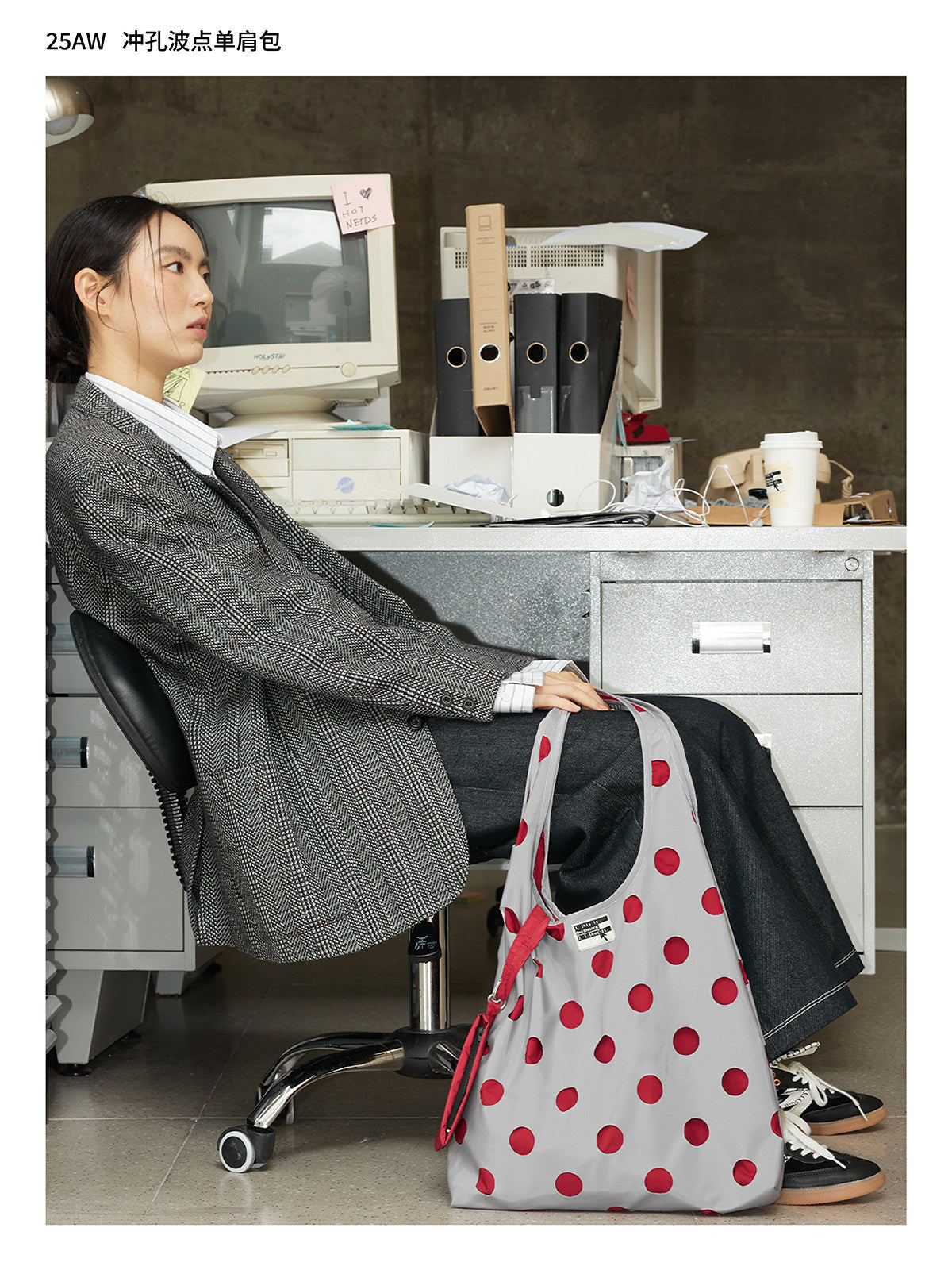 Punching Shoulder Bag Original Design Sense, Portable Large Capacity Polka Dot Handbag, Versatile Backpack Bag