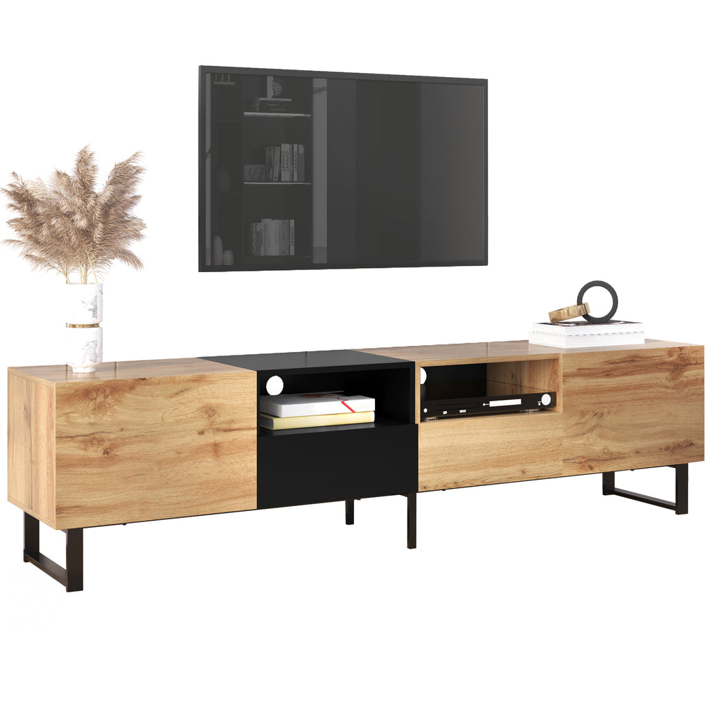 Moderner TV-Stander Mit Schwarzem Und Holzfarbenem Design  Geraumiger Stauraum, Robuste Konstruktion