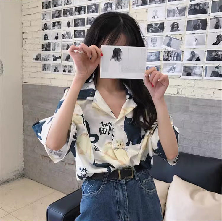 Womens Slimming Casual Floral Short-sleeve Top