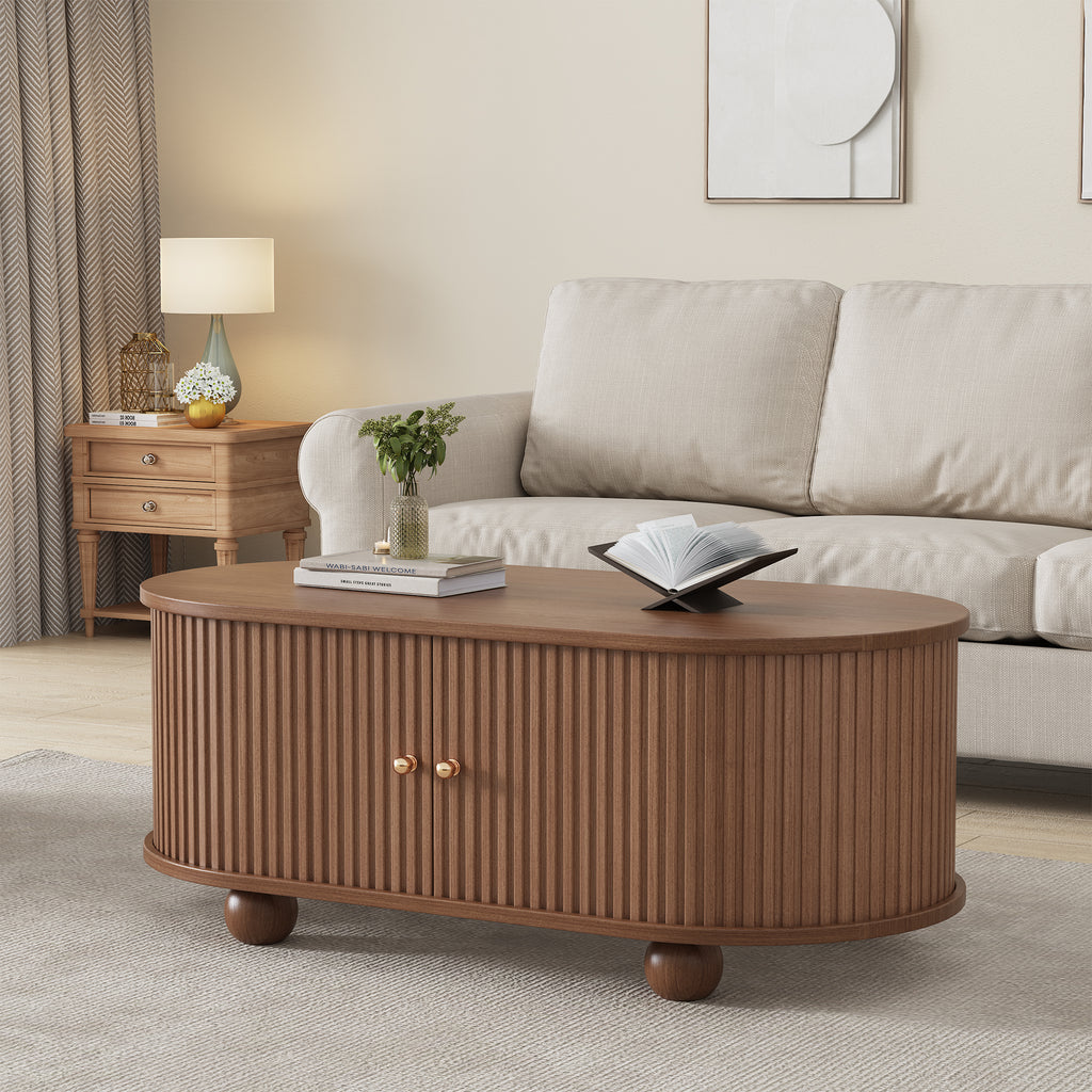 100 X 50 X 40 Cm Walnut Tree Coffee Table With Storage Space And Sliding Doors Space Saving Multifunctional Furniture In Wood Colors,Sofa Table With 360 Degree Sliding Door,Coffee Table With 4 Legs