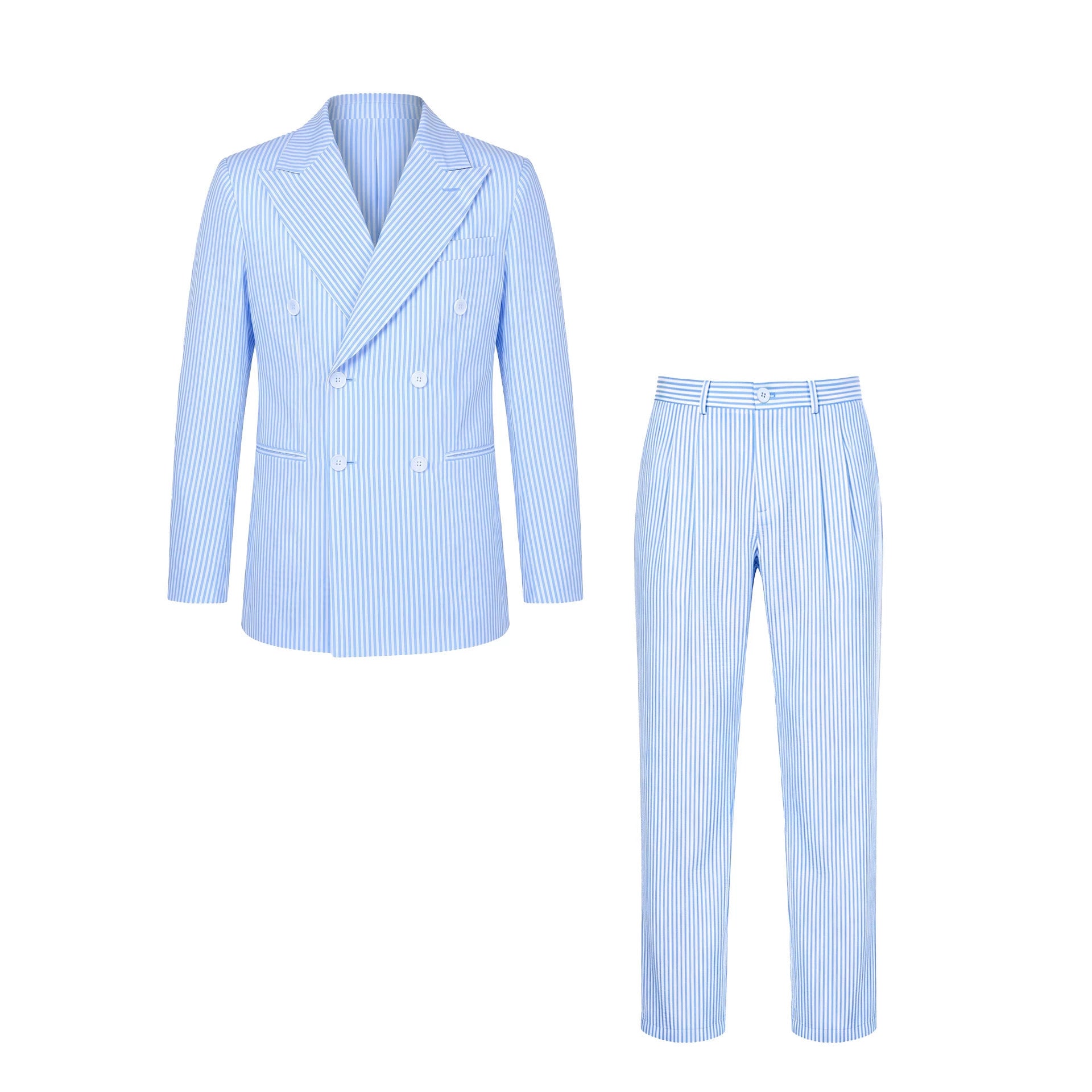 Mens Business Gentleman Striped Double-Breasted Suit Set
