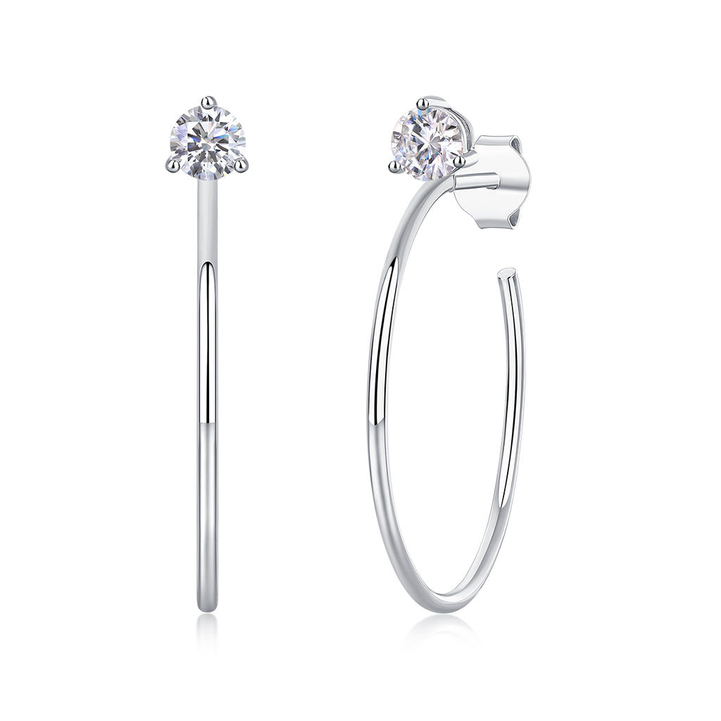 S925 Sterling Silver Long Hoop Earrings, 0.6ct D-VVS1 Moissanite, Platinum Plated 2.6g Women's Minimalist Jewelry Gift Box
