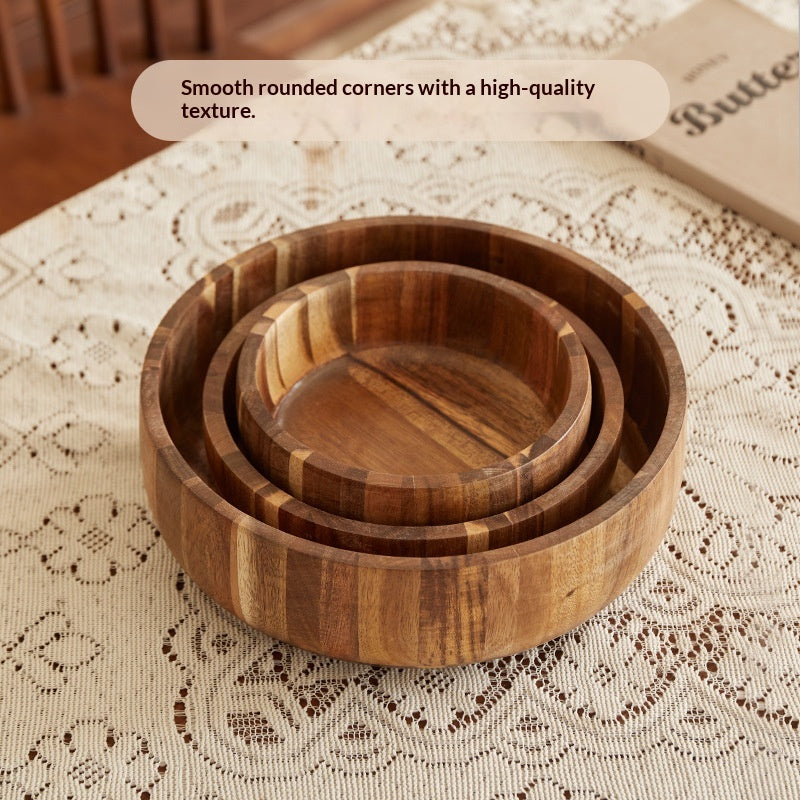 Hand-Painted Acacia Wood Salad Bowl For Home Use