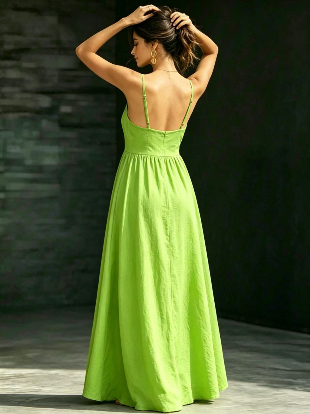 Women's Summer V-Neck Slip Dress With Pockets, Waist-Cinching Slim Elegant Midi Dress