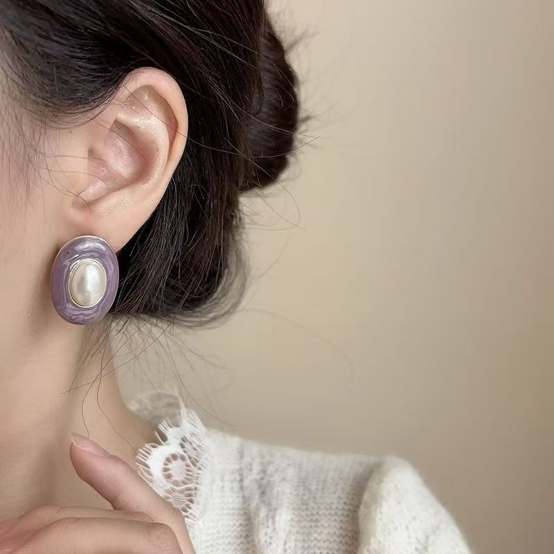 Daily Niche Enamel Glaze Purple Oval Clip On Earrings For Non Ears, Elegant Commute  Style Coil Cushion Ear Cuffs