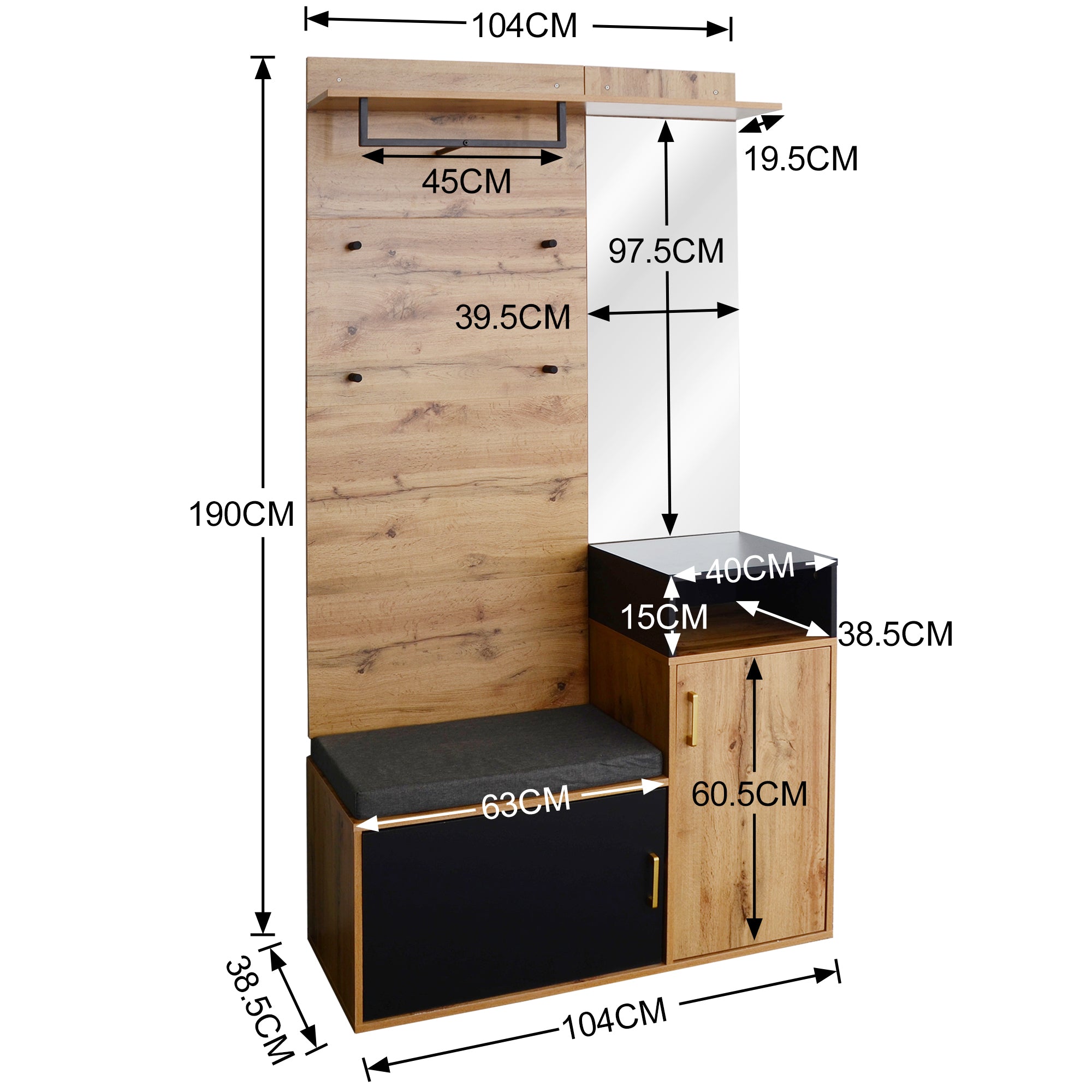 Wardrobe Set With 4 Coat Hooks, Mirror, Shoe Cabinet, Wall-mounted Coat Rack, Top Shelf, Hallway Bench. Not A One-piece Product Requires Drilling And Punching Holes In The Wall.