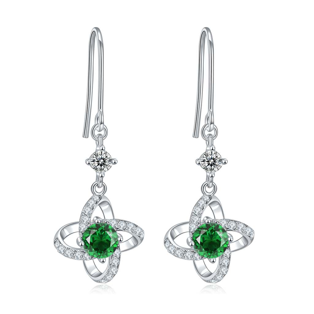S925 Sterling Silver Clover Dangle Earrings, 0.5ct D-VVS1 Moissanite & Lab-Grown Gemstones, Platinum Plated Hook Earrings For Women With Gift Box
