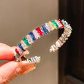 French Elegant Rhinestone Zircon Inlaid Bangle, Retro Court Style Bracelet, Light Luxury High-End Versatile Fashion Women Hand Jewelry