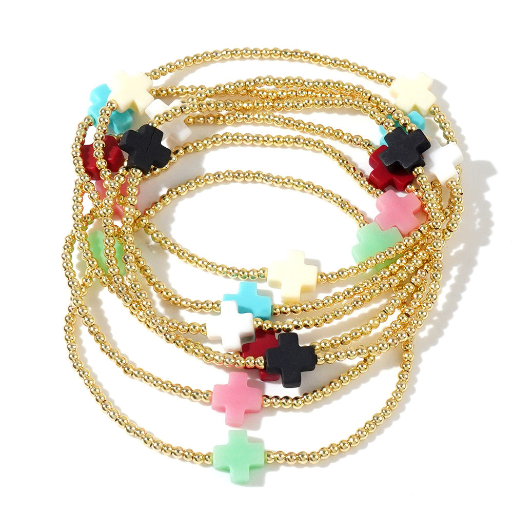 Womens Gold-colored Fine Bracelet With A Colorful Cross Design