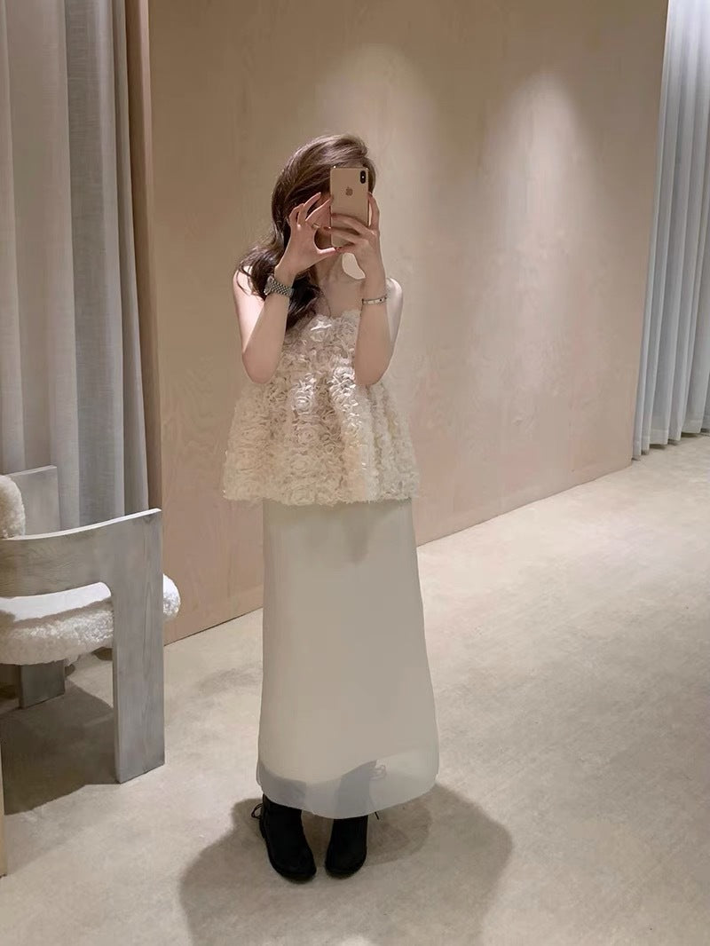 Strap Vest And Double-layered Mesh Skirt Two-piece Set For Women