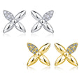 S925 Sterling Silver Four Leaf Stud Earrings, D-VVS1 Moissanite Pave Petal, Platinum Plated 2.1g Elegant Women's Jewelry Gift Box