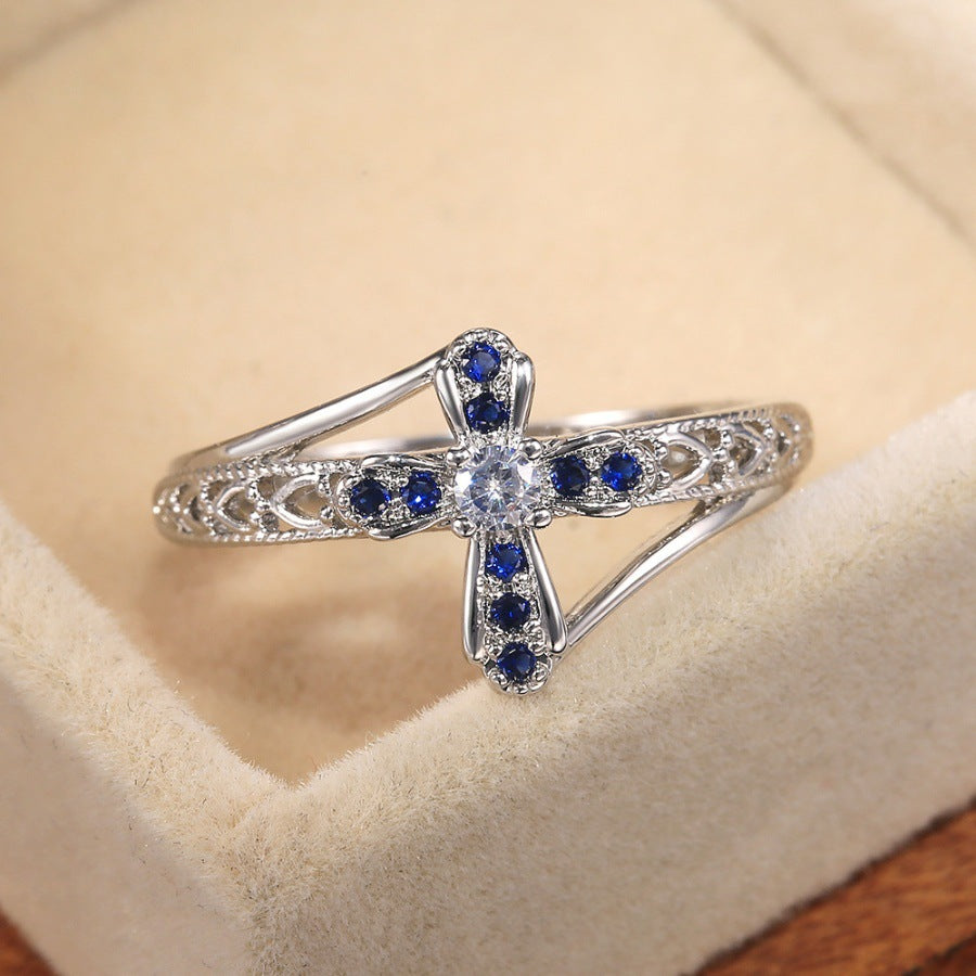 Western-style Light-luxury Womens Hollowed-out Micro-paved Zircon Ring