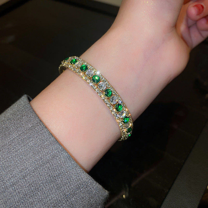 Elegant French Royal Court Style Bracelet, Inlaid Shiny Zircon Rhinestone Retro Design Light Luxury High-End Versatile Female Wrist Jewelry