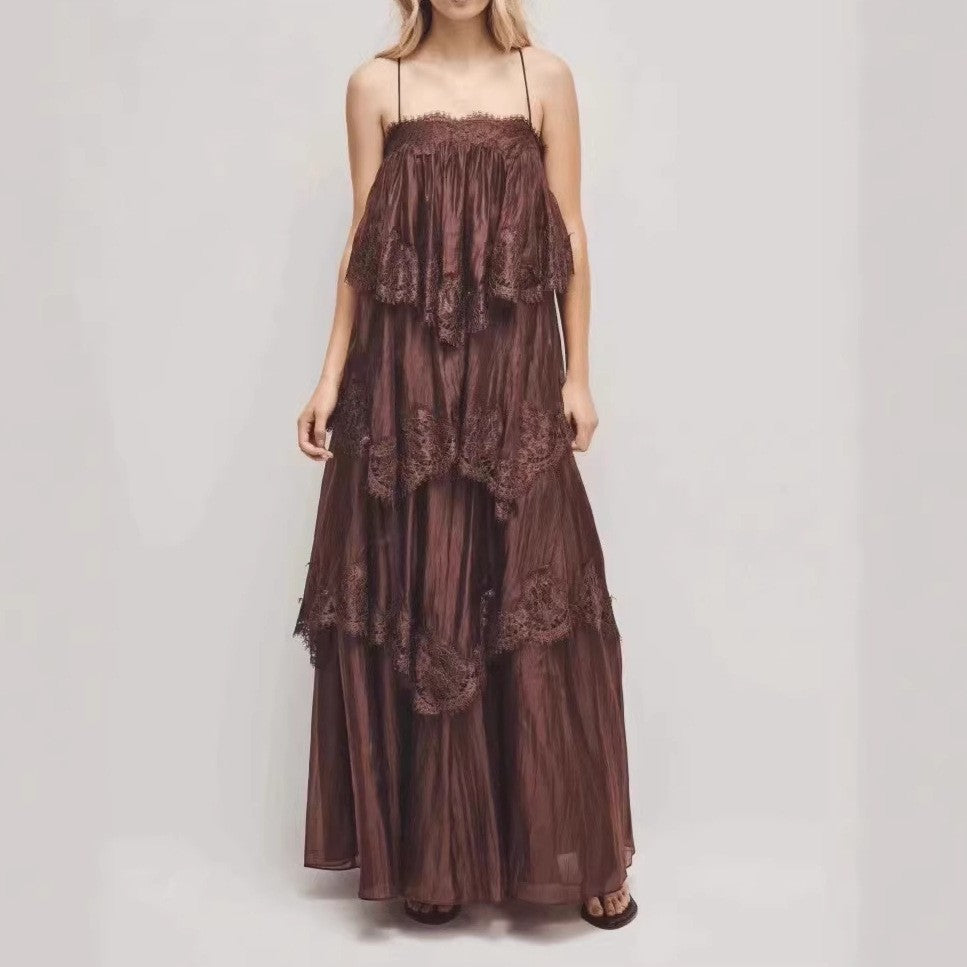 Women's Vintage Lace Ombre Strap Maxi Dress