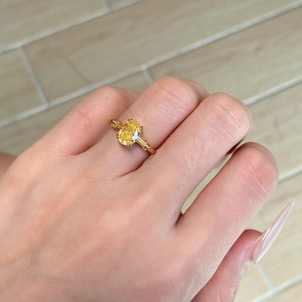 Fashion Knot Design Brilliant Ice Flower Cut Pigeon Egg Yellow Diamond Ring, Ins Style Exquisite Luxury Adjustable Open Ring For Women