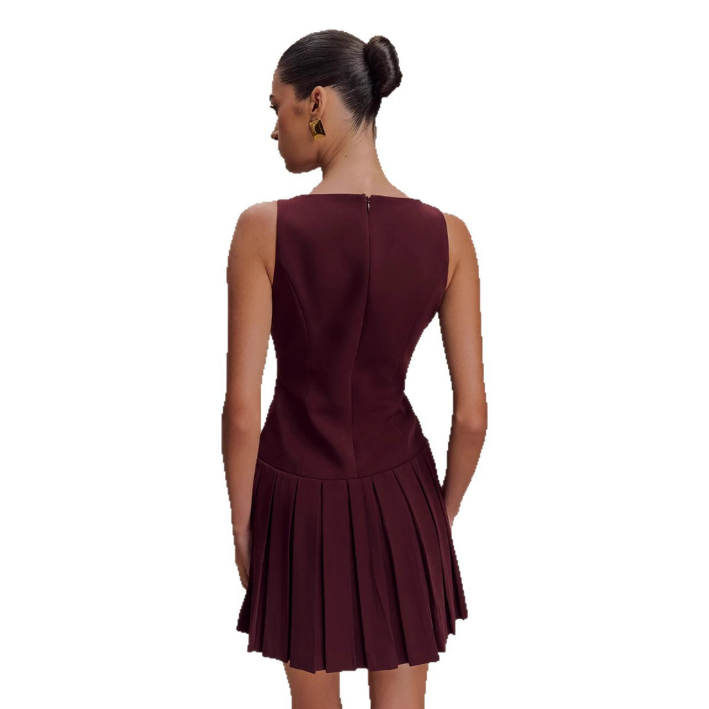 Womens Elegant Sleeveless Pleated Dress